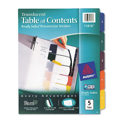 Avery Ready Index Customizable Table of Contents Plastic Dividers 5-Tab Letter 11816
