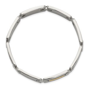 Chisel Stainless Steel Polished with 14K Gold Accent Basket Weave 8.5" Link Bracelet - 1 of 4