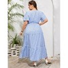 BLUEMING Summer Maxi Dress for Plus Size Women Tie Wasit Surplice Dress Flutter Sleeve A-Line Dress - 2 of 4