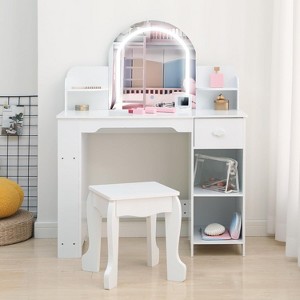 Acekool Kids Vanity Desk Dresser for Girls with Mirror, Stool, Drawer, Storage Shelves & Bookshelf - 1 of 4