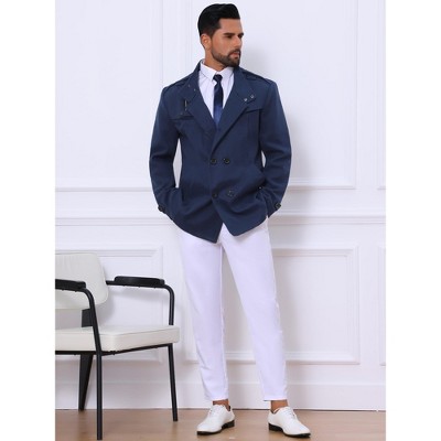 Lars Amadeus Men's Winter Stand Collar Double Breasted Notch Lapel Pea Coats Navy Blue XX-Large — фото 3