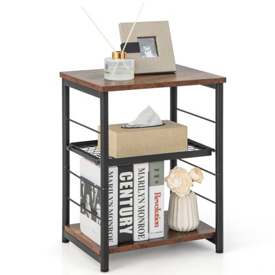 Tangkula 1PC/2PCS 3-Tier Industrial Side Table Nightstand with Removable Mesh Metal Shelf Adjustable Leveling Foot Pads End Table