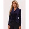 INSPIRE CHIC Women's Notched Lapel Long Sleeve Office Button Velvet Suit Blazer - 3 of 4