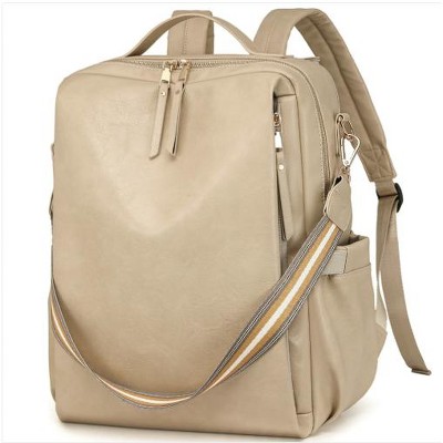 Wikineon PU Leather Backpack for Women Fashion Multipurpose Design Convertible Backpack Purse Large Shoulder Bag Travel Bag Beige