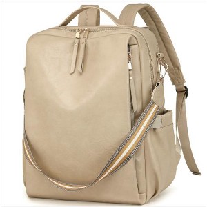 Wikineon PU Leather Backpack for Women Fashion Multipurpose Design Convertible Backpack Purse Large Shoulder Bag Travel Bag Beige - 1 of 4