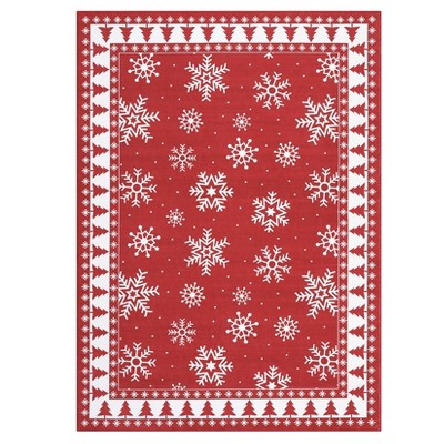 Christmas Living Room Rugs, Washable Soft Non Slip Winter Home Decor Rug, Snowflake Christmas Tree Print Throw Carpet for Bedroom