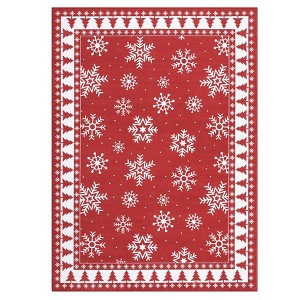 Christmas Living Room Rugs, Washable Soft Non Slip Winter Home Decor Rug, Snowflake Christmas Tree Print Throw Carpet for Bedroom - 1 of 4