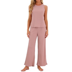 INSPIRE CHIC Women's Waffle Knit Tank Top with Wide Leg Pants 2 Piece Lounge Set - 1 of 4