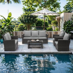 4 Piece Outdoor Patio Furniture Sets, Wicker Conversation Set for Porch Deck - 1 of 1