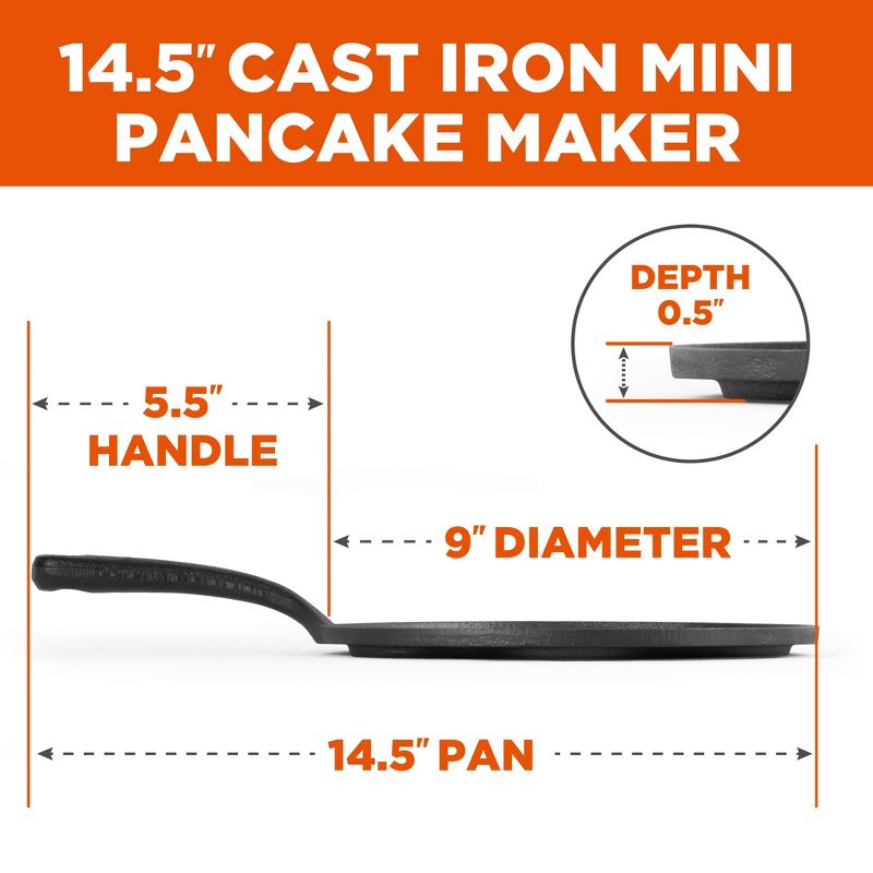 COMMERCIAL CHEF Cast Iron Pancake Pan, Makes 7 Mini Silver Dollar Pancakes, 5 of 10