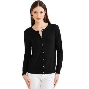 Allegra K Women's Lightweight Crewneck Button Down Long Sleeve Sweater Cardigan - 1 of 4