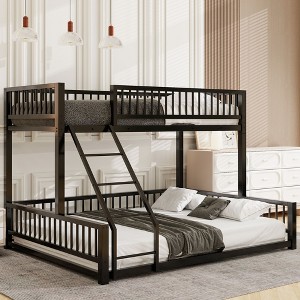 NicBex Modern Metal Frame Twin/Full XL over Queen Floor Bunk Bed with Ladder & Guardrails,Simple Bed Frame for Bedroom,Kids Room - 1 of 4