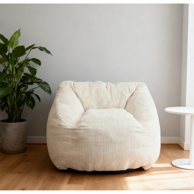 Airsurfer Large Cream Bean Bag Chair Cozy Corduroy Bean Bag Chair Living Room Accent for Lounge Relaxation