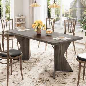 71In Rectangular Dining Table with Large Tabletop for 6,Long Wooden Dining Room Table with Heavy Duty Legs,Rustic Farmhouse Tall Kitchen Table - 1 of 4