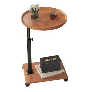 GustoWave Sofa Table With Wheels, Adjustable Height, Wooden Side Table C-Shaped 360° Rotating Coffee Table, Suitable For Living Room Sofa - 1 of 4