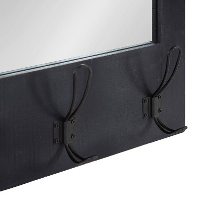 Black Wood Barn Door Wall Mirror with Hooks