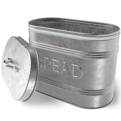 Amici Home Rustic Kitchen Bread Bin, Galvanized Metal Storage Box with Raised Ribbed Pattern & Airtight Silicone Seal Lid - Farmhouse - (13.5" x 7.5")