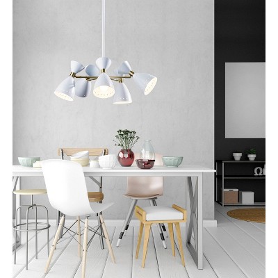 Mid-Century Modern Oscar 5-Head Pendant in White & Antique Brass
