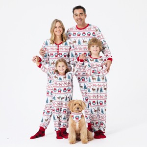 Family Christmas Pajamas All Over Reindeer Print Long-sleeve with Christmas Socks (SGS Certied Safety) Red+White - 1 of 1