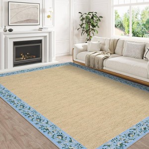 Floral Bordered Area Rugs for Living Room Bedroom Braided Print Rug Soft Washable Foldable Accent Rug Low Pile Non-Slip Carpet - 1 of 4
