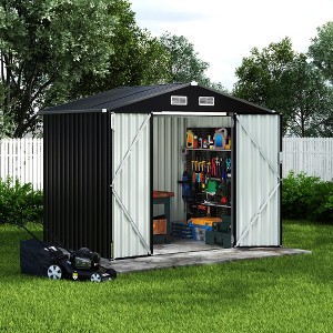 6x8 FT Heavy Duty Metal Storage Shed - Outdoor Galvanized Steel Garden Shed, Lockable Door & Air Vents (Deep Gray) - 1 of 4