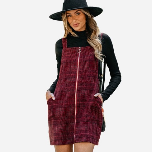 Women s Plaid O ring Pinafore Dress Cupshe s red Target