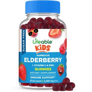 Lifeable - Sugar Free - Sambucus Elderberry + Vitamin C and Zinc - Kids - 60 Gummies - 1 of 4