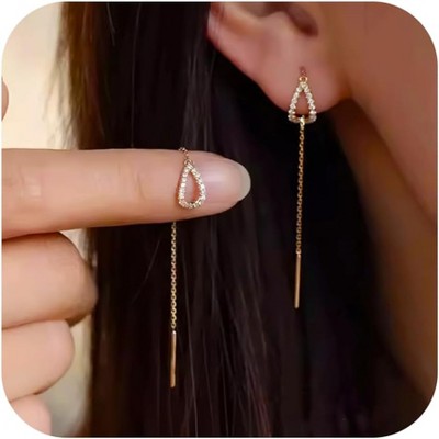 S925 Sterling Silver Threader Earrings for Women Dainty Long Chain Ear Line with Cubic Zirconia Elegant Dangle Tassel Earrings