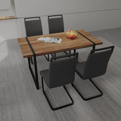 NicBex 59" Dining Table Set for 4 Rural Industrial Wood Dining Table Metal Base with 4 Chairs for Dining Room