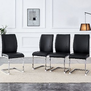 CAVINAS Modern Luxury Simple Arch Chair, PU High Resilience Dining Chair with Crazy Horse Texture and Arched Metal Leg - 1 of 4