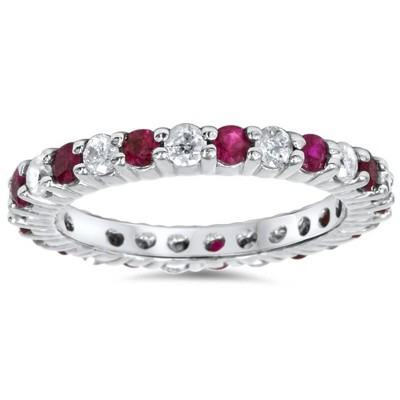 Pompeii3 1 1/2ct Ruby & Diamond Eternity Ring 14K White Gold