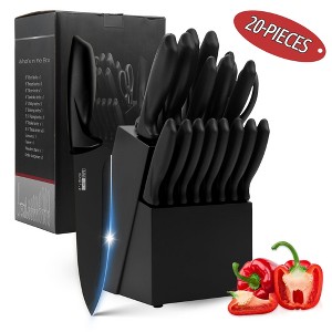 20-Piece Kitchen Knife Set, Wooden Knife Block Organizer, High Carbon Stainless Steel Blades, Dishwasher Safe - 1 of 4