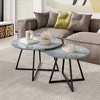 CAVINAS Modern Nesting Coffee Table Set,Round Tea Table with Black Cross Metal Legs,Gray Wood Grain Desktop,2-Piece Tables for Living Room - 2 of 4
