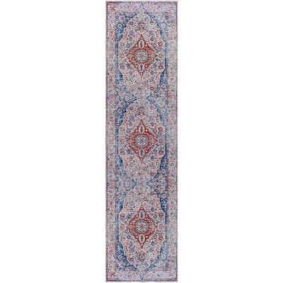 Mark & Day Moullas 2'7"x12' Runner Washable Woven Indoor Area Rugs Burgundy: Stain-Resistant, Traditional Medallion Pattern