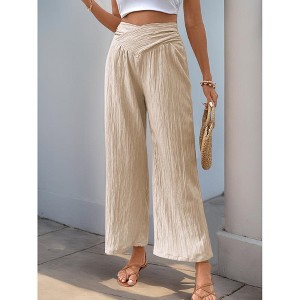 Coolmee Women's Wide Leg Lounge Palazzo Pants Lightweight Elastic High Waisted Pleated Fashion Loose Trousers - 1 of 4