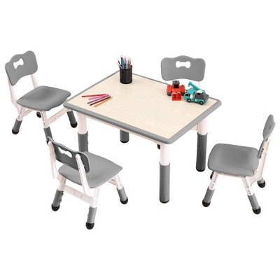 homfan Modern Kids Table,1 Table and 4 Chairs Set with Non-Slip Legs&Organizer Graffiti Desktop,Preschool Activity Kids Desk for Ages 2-10