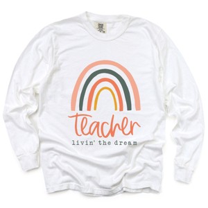 Simply Sage Market Teacher Livin' The Dream Rainbow Garment Dyed Long Sleeve - 1 of 4