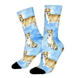 Corgi Sky Blue Women Printed Crew Socks Funny Funky Socks Soft Polyester Novelty Gifts for Artists Men - 1 of 1
