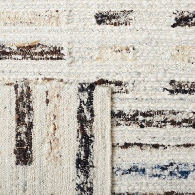 Ivory and Dark Brown Hand-Knotted Wool Shag Rug, 6' x 6'