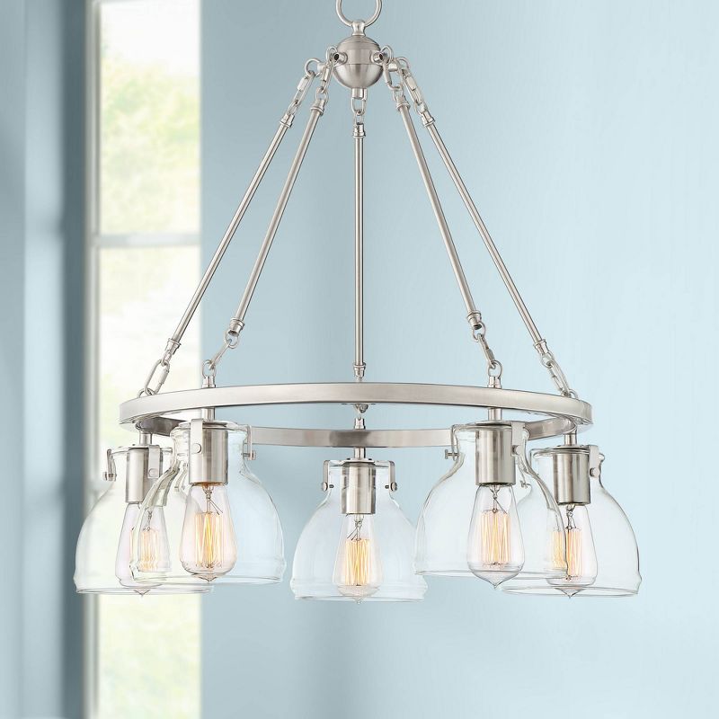 Possini Euro Design Bellis Brushed Nickel Wagon Wheel Pendant Chandelier 24" Wide Modern Clear Glass 5-Light Fixture for Dining Room Kitchen Island, 2 of 9