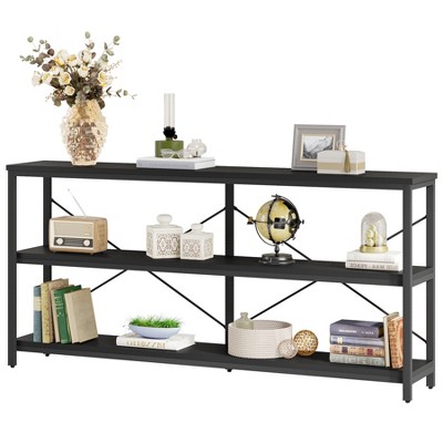Black 55-Inch Industrial Sofa Table with 3-Tier Storage