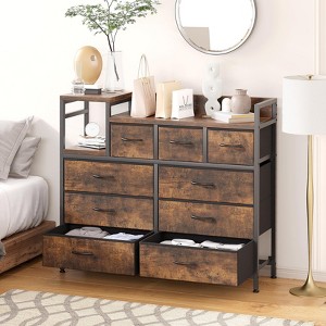 39" Fabric Drawer Dresser, Modern Dresser with Charging Station, Chest of Drawers with 9 Drawers and Shelf, Tv Stand Dresser for Bedroom, Living Room - 1 of 4