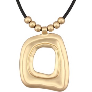 Leather and Wood Necklace Chunky Circle Pendant Boho Jewelry for Women - 1 of 4