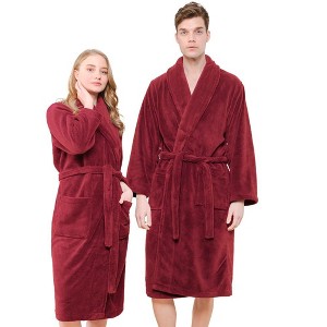 American Soft Linen Turkish Warm Fleece Bathrobe, Mens and Womens Robes, 1 Piece Shawl Collar  Adult Matching Couple Robes for your Bathroom - 1 of 4
