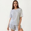 Anna-Kaci Lounge Women's Tiny Rose Print Crew Neck Pajama Set with Short Sleeves and Ruffle Trim Shorts - 2 of 4