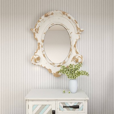 White Carved Oval Wood Wall Mirror with Arched Top