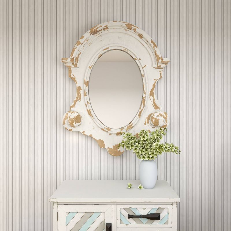Fiberglass Carved Oval Wall Mirror with Arched Top and Distressing White - Olivia &#38; May, 5 of 18