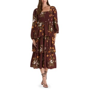 August Sky Women's Square Neck Smocked Tiered Floral Midi Dress - 1 of 4
