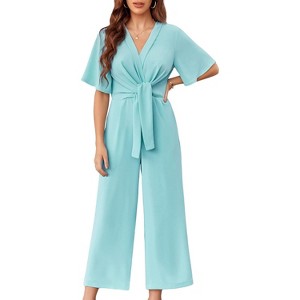 Imily Bela Effortless Summer Style Womens Tie Front Wide Leg Jumpsuit with Flowy Comfort - 1 of 4
