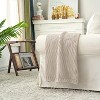 Chunky Cable Knit Throw Blanket Lightweight Beige 100% Organic Cotton Blanket for Sofa Couch Bed Baby Nursery - 2 of 4